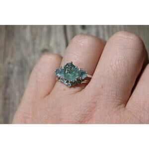 Aquamarine engagement ring set size 3 4 5 6 7 8 9 10 11 12 13 anniversary gift
